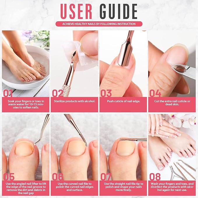 FANDAMEI Nail Care Kit, Nail Cuticle Nippers, Ingrown Toenail Tools Kit, Nail Lifter, Toenail File and Lifters Stainless Steel, Nail Cuticle Pushers, Professional Manicure and Pedicure Set, 4 PCS