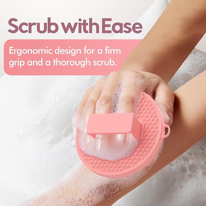 Silicone Body Scrubber - Loop Fin Bristles Loofah for Gentle Exfoliating & Lathering with Body Scrub & Wash, Durable & Hygienic, Deep Cleansing Exfoliator for All Skin Types - Shower Essential