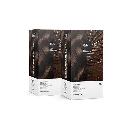 IGK Permanent Hair Color Kit | 5G Hot Chestnut - Warm Golden Brown | 100% Gray Color Coverage + Strengthen + Shine | Ammonia Free