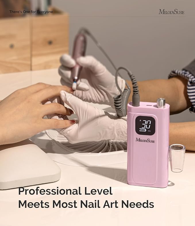MelodySusie Entry-Level Clip-On Cordless Essential Nail Drill, SC300F 30000RPM Reliable E-File with LCD Display for All Manicure Shaping & Gel Removal, Ideal for Training, Nail Art Practice & Home Use