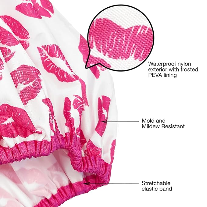 Reusable Shower & Bath Cap & Lined, Oversized Waterproof Shower Caps Large Designed for all Hair Lengths with PEVA Lining & Elastic Band Stretch Hem Hair Hat - Fashionista Showered With Kisses