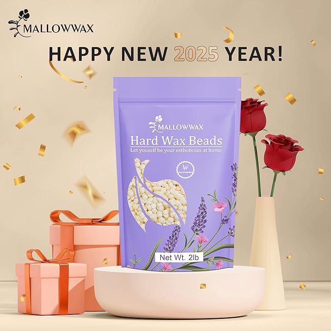 Hard Wax Beads, 2LB Coconut Cream Wax for Sensitive Skin, Gentle Hair Removal for Face, Bikini, Legs & Brazilian, No Strips Needed & Easy to Use at Home