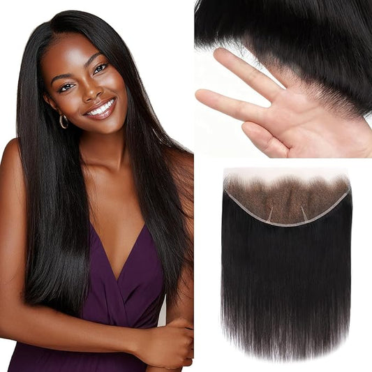 Lashey 13x6 SKINLIKE HD Lace Frontal Human Hair Straight, 0.10mm Ultra-Thin Invisible Melted Swiss Real HD Lace Pre Bleached Knots Pre Plucked Hairline Human Hair 14 Inch