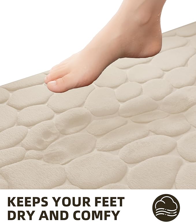 YIHOUSE Memory Foam Bath Mat Cobblestone Bathroom Rugs Super Water Absorbent Bath Mats for Bathroom Machine Washable Bath Rugs(20 x 24,Khaki)