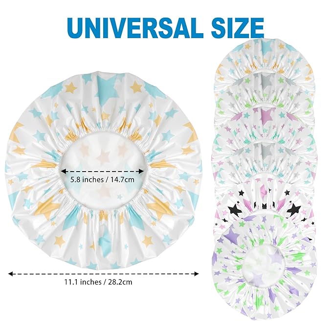 6 PCS Shower Caps for Women, Double Side Waterproof Shower Cap, Reusable Elastic Bath Caps for Shower, EVA Bathing Shower Caps, Bath Hair Caps - Star