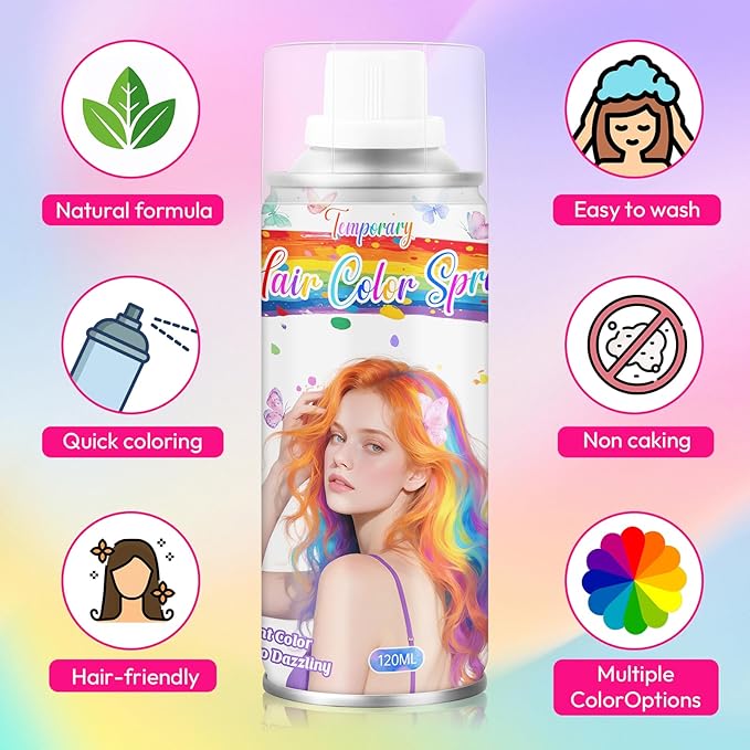 Black Temporary Hair Color Spray for Kids & Women- Washable Root Touch Up Hair Dye, Non-Sticky Hair Wax for Christmas,Cosplay,Parties (120ML, Black)