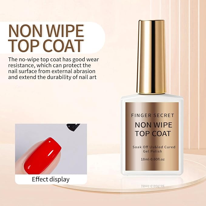 18ml/0.60floz Golden Shiny & Glass-Like No Wipe Gel Top Coat - Quick Dry Clear Nail Polish with High Gloss Finish, Essential Nail Supplies for DIY Salon-Quality Nails at Home.