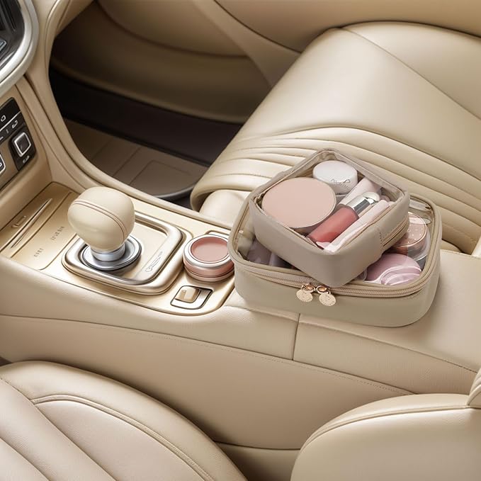 Pocmimut Makeup Bag,Small Makeup Pouch Clear Travel Cosmetic Bag Car Accessories Storage for Women,Travel Essentials Organizers,Apricot