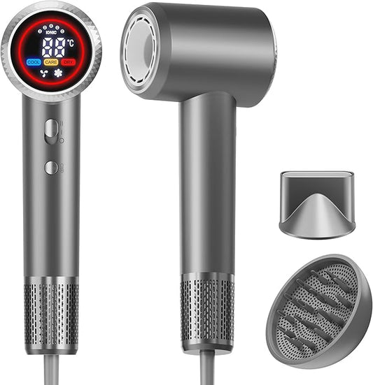 High-Speed Ionic Hair Dryer with Diffuser, 150,000 RPM Brushless Motor Blow Dryer for Fast Drying & 500M Negative Ionic Frizz Control, Low Noise Compact Hair Dryer for Women Home Travel Salon