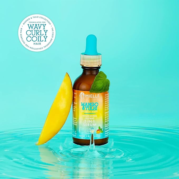 Mielle Organics Mango & Tulsi Nourishing 3-in-1 Hair Serum - Hair & Scalp Serum for Frizz Control, Split Ends & Moisture Balance - Strengthens & Seals Cuticles with Nutrients (12 Fl Oz)