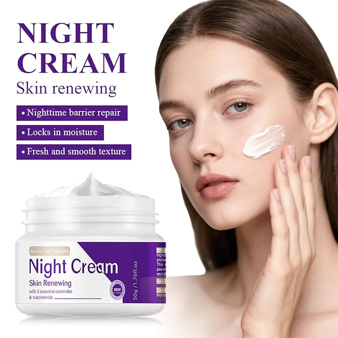Skin Renewing Night Cream - Niacinamide, Peptide Complex & Hyaluronic Acid Face Moisturizer | Anti-Aging,Reduces Fine Line Appearance, Enhances Skin Elasticity，Suitable for All Skin Types, 1.76 fl.oz