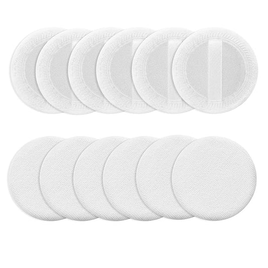 Sibba Loose Powder Puff 12 Pieces Round Velour Face Makeup Compact Body Container Setting Pressed Blending Foundation Cream Make Up Ribbon Strap Sponge Cushion Applicator (White)