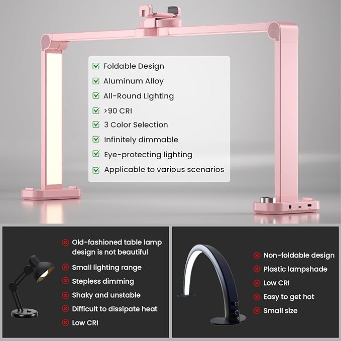 Nail Light for Desk,34 Inch 48W Half Moon Light-Adjustable 3000K-6000K Color Temp, 0-100% Brightness,Nails lamp with Phone Stand,for Nails Art,Tattoo,Eyebrow,Beauty,Reading,Salon