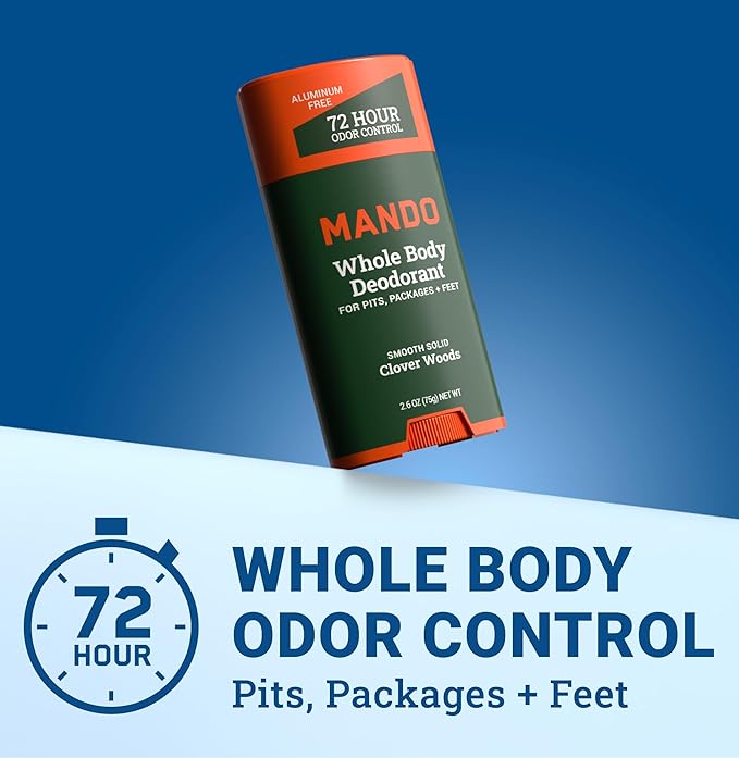 Mando Whole Body Deodorant For Men - Smooth Solid Stick - 72 Hour Odor Control - Aluminum Free, Baking Soda Free, Skin Safe - 2.6 Ounce (Pack of 2) - Clover Woods
