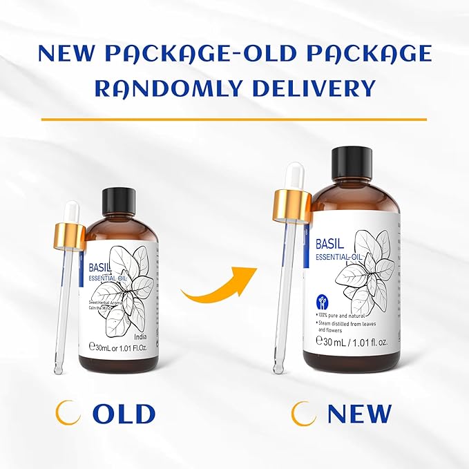 HIQILI 1 Fl Oz Basil Essential Oil, 100% Pure Undiluted for Skin, Diffuser - 30ml