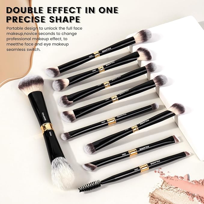 MAANGE 13Pcs Makeup Brushes with Case, Professional Brochas De Maquillaje for Face & Eyes, Soft Synthetic Foundation Powder Blush Eyeshadow Brush Kit with Gift Box,Black