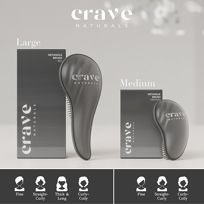 Crave Naturals Detangling Hair Brush Large Black – Glide Thru Hair Detangler Brush for Women, Kids & Toddlers – Gentle Scalp Care, No-Pain Tangle-Free Hairbrush for All Hair Types