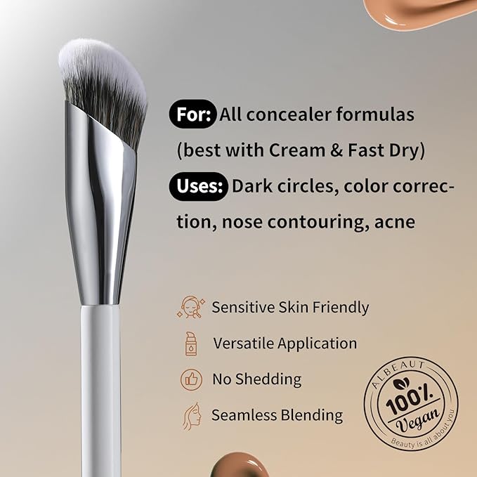 Concealer Makeup Brushes 2 PCS Angled Brushes for Liquid, Cream, Stick Concealer Foundation Nose Contour Eyeshadow Blending(193-2pcs)