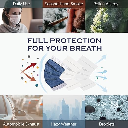 CSD Colo 30 Pcs Blue Disposable Face Masks, 3 Ply Adult Mask with Elastic Ear Loop, Nose Bridge Clip, Breathable Comfortable Mask Great for Indoor, Outdoors Use (Jean Blue)