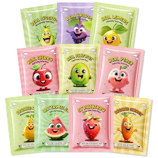 10 Pack Fruit Face Masks for Kids – Ultimate Spa Day Kit for Girls Ages 8-12, Adorable Natural Facial Masks, Party Favors & DIY Spa Kit, Creative, Fun, Nourishing Self-Care Experiences