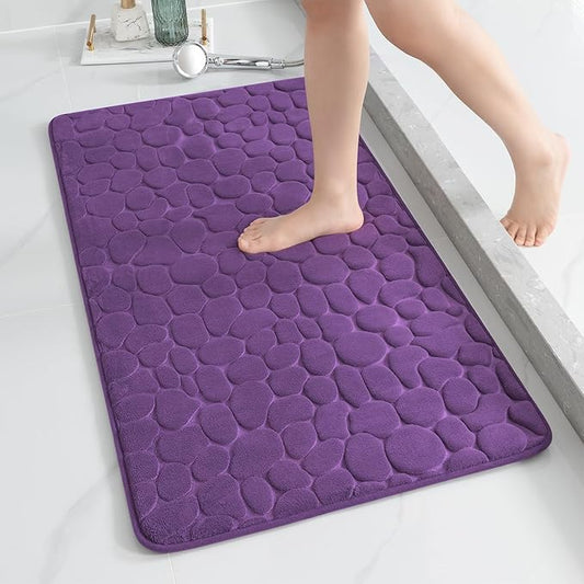 YIHOUSE Memory Foam Runner Rug, Cobblestone Bathroom Runner Rugs Super Water Absorbent Bath Mats for Bathroom Machine Washable Bath Rugs for Hallway Bedroom Laundry Room(24 x 47,Eggplant)