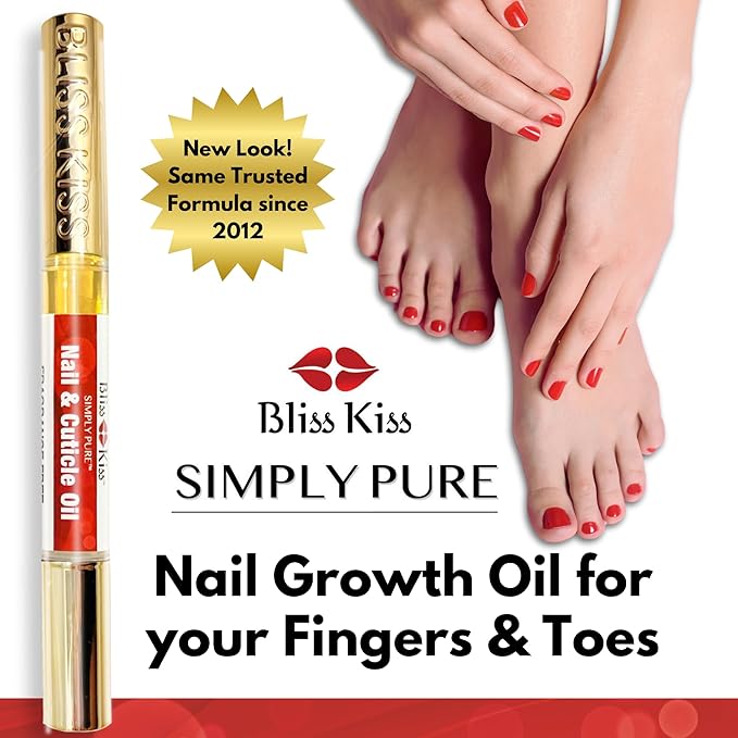 Bliss Kiss | Fragrance Free 4 Nail Oil Cuticle Pens w/Vitamin E & Jojoba⏤Nail Strengthener Nail Growth and Strengthening Serum for Brittle, Peeling, Breaking, Thin nails