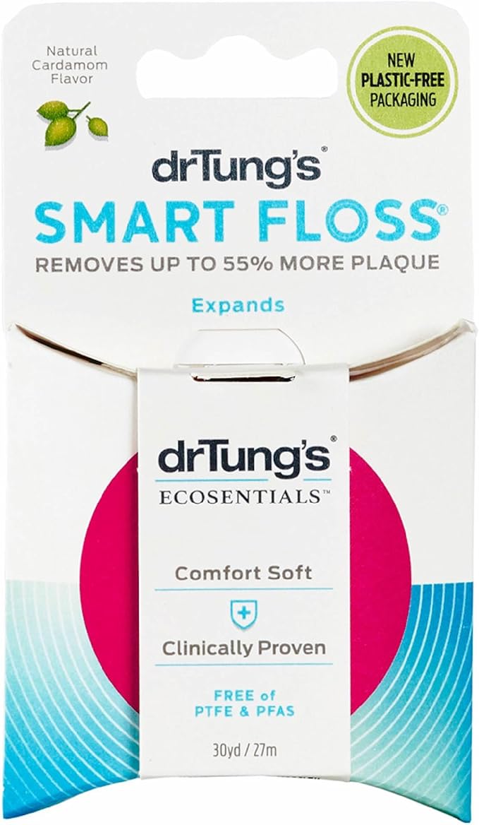 DrTung's Smart Floss - Natural Floss, PTFE & PFAS Free Floss, Gentle on Gums, Expands & Stretches, BPA Free - Natural Dental Floss Cardamom Flavor (Pack of 1)