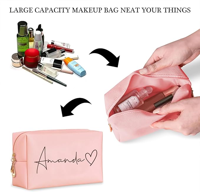 DayOfShe Personalized Name Makeup Bag Christmas Stocking Stuffers for Women Teenager Girls gifts,Custom Cosmetic Bag for Best Friend Birthday Bridesmaids Bag Gifts