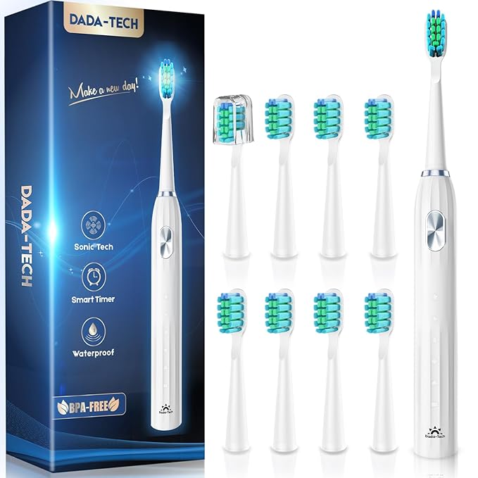 Electric Toothbrush for Adults Kids Electric Toothbrush Rechargeable Sonic Toothbrush Ultrasonic Toothbrush with Timer, 9 Brush Heads, 5 Cleaning Modes 4-Hour Charge Lasts 60 Days (New White)