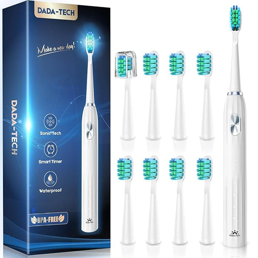 Electric Toothbrush for Adults Kids Electric Toothbrush Rechargeable Sonic Toothbrush Ultrasonic Toothbrush with Timer, 9 Brush Heads, 5 Cleaning Modes 4-Hour Charge Lasts 60 Days (New White)