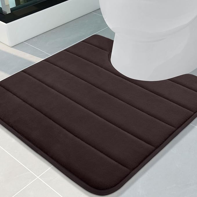 Buganda Memory Foam U-Shaped Contour Toilet Rugs, Non Slip Absorbent, Thick Soft Washable Bathroom Mat, Floor Carpet Bath Rugs Mat for Toilet Base (24" x 24", Brown)
