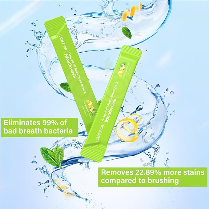 Travel Size Mouthwash Packets – Individual Mini, Alcohol & Fluoride Free, Grapefruit Mint Flavor, Mouthwash to Go for On-The-Go Freshness, Bulk Packets 0.41 Fl Oz(Pack of 20)