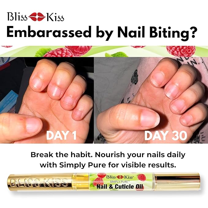 Bliss Kiss | 4 Juicy Raspberry | Oil Cuticle Pen w/Vitamin E & Jojoba⏤Nail Strengthener Nail Growth Serum for Brittle Peeling Breaking Thin Nails
