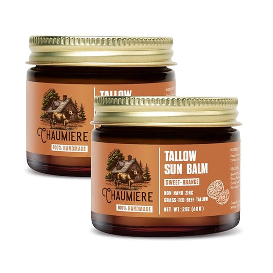 Sweet Orange Tallow Sunscreen SPF 50 – Grass-Fed Beef Tallow Balm with Carrot Seed Oil & Non-Nano Zinc – Organic Face & Body Moisturizer, Reef Safe, Naturally Scented – 2.5oz x2, Made in USA