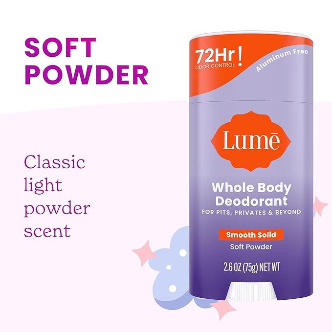 Lume Whole Body Deodorant - Smooth Solid Stick - 72 Hour Odor Control - Doctor Developed - Aluminum Free, Baking Soda Free and Skin Loving - 2.6 Ounce, Pack of 2 (Soft Powder & Lavender Sage)