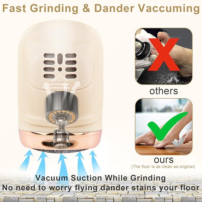 Electric Callus Remover for Feet, Portable Pedicure Kit Foot File Callus Remover, Rechargeable Waterproof Foot File for Foot Care Deadskin Remover with 9Head&LCD Display, Gold