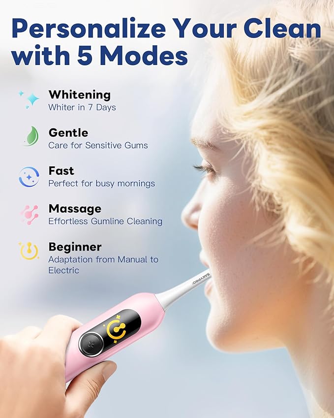 AI Smart Electric Toothbrush for Kids Adults with LED Screen | 150-Day Rechargeable Toothbrush, Real-Time Map |3-Min Timer, Travel Case | Teens Sonic Toothbrush Gift for Family Chirstams (G5S Pink)