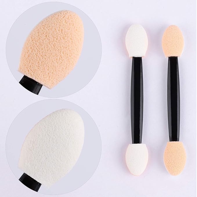 150 Eye Shadow Applicator Disposable Foam Makeup Brush Sponge Tipped Oval Eyeshadow Applicators Dual Sides with Container