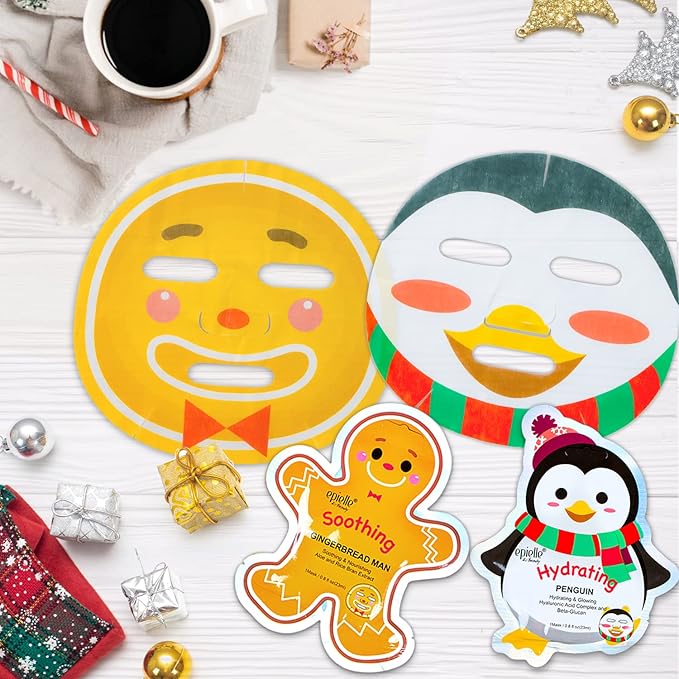 Epielle Holiday Character Face Mask 12 Pack, Fun & Effective Korean Skin Care, Spa Party Favors, Stocking Stuffers, Birthday Gifts for Women, Thanksgiving Essentials