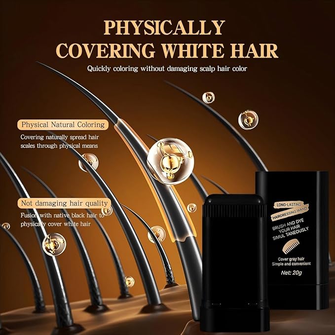 2-in-1 Hair Color Stick & Comb, Long-Lasting Waterproof Color,Sweat-Proof, Quick Root Touch-Up, Coloring Tool – For Women & Men (Brownish Black-2PCS)