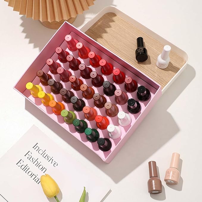 JR 35pcs 10ml Gel Nail Polish Dark series Yellow Green Black Red Nude Brown Gel Polish Set Base Top Matte Coat For Professional Nail Salon Gifts for Women C Set