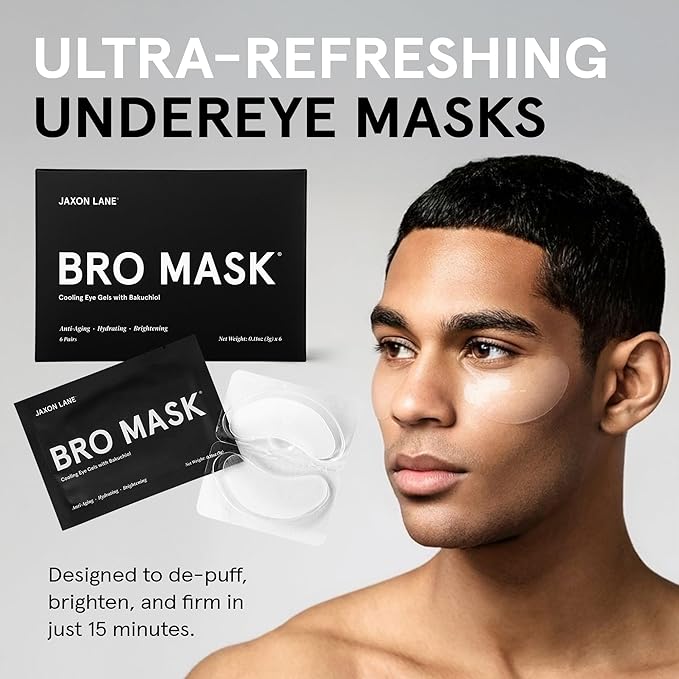 BRO MASK Under Eye Patches for Men with Hydrogel (6 pairs) - Anti-Aging Korean Eye Masks for Dark Circles and Puffiness- Puffy Under Eye Treatment - Perfect Skin Care Stocking Stuffers for Men