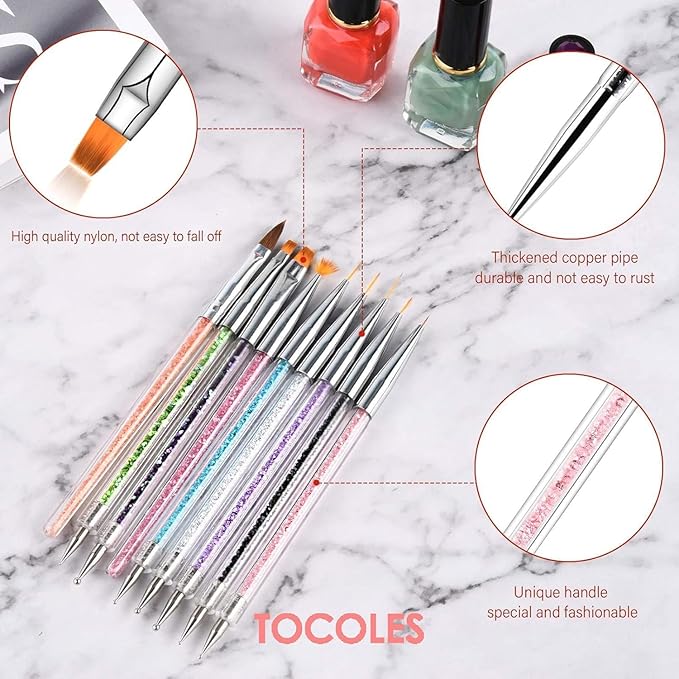 Nail Art Brushes 9PCS Nail Brush Set with Liner Brush and Dotting Pens for Home and Professional Salon Use