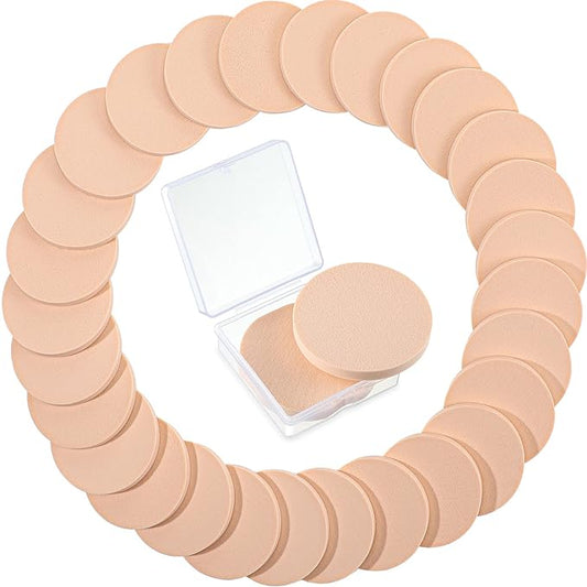 Patelai 100 Pieces Round Makeup Sponges Cosmetic Sponge Round Primer Compact Powder Puff with Transparent Case Makeup Powder Puffs Applicator Make up for Foundation Cosmetic