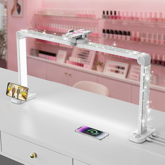 iVict Nail Desk Lamp, 34" Nails Tech Light with Phone Stand, 0-100% Adjustable Brightness, 3000K-6000K Color Temperature Led Desk lamp for Nail, Tattoos, Eyebrows, Beauty(Diamond, Large)