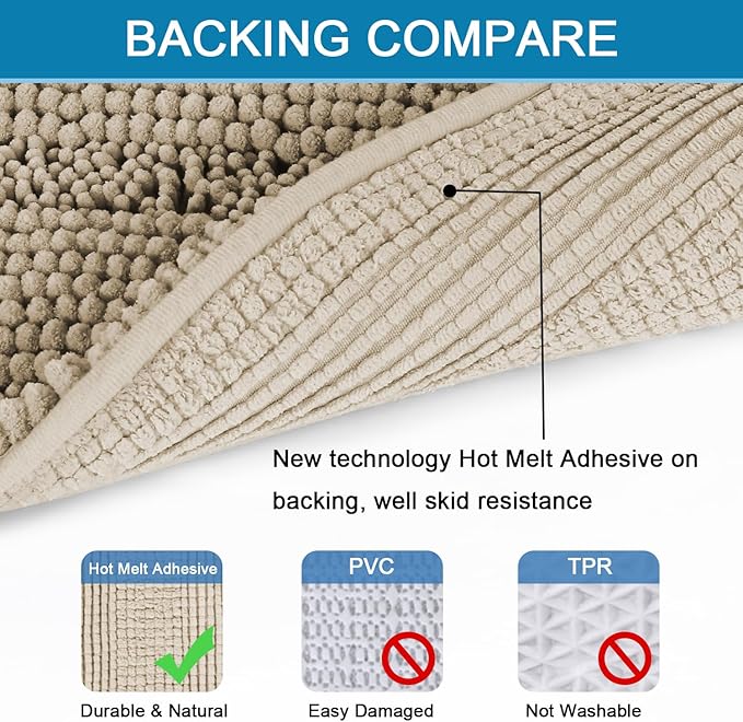 H.VERSAILTEX Bathroom Rug Sets 2 Piece Bath Mats Non Slip Thick Soft Chenille Striped Bath Rug achine Washable Shower Floor Rugs for Tub, Shower and Floor (Fog, 20" x 32"/24" x 36")