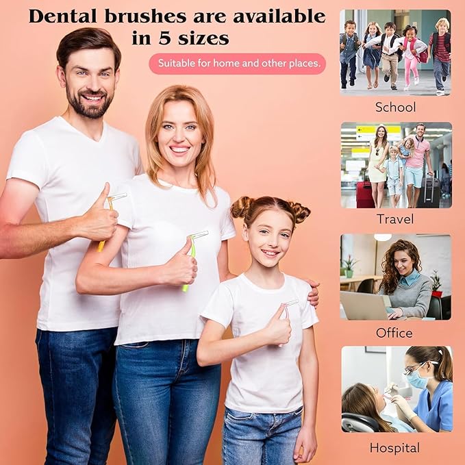 50pcs Interdental Brushes, 5 Sizes Braces Brush Set Soft Dental Brushes with Non-Slip Handle Angled Head Tooth Picks Floss Sticks Dental Floss Brushes for Braces Oral Cleaning