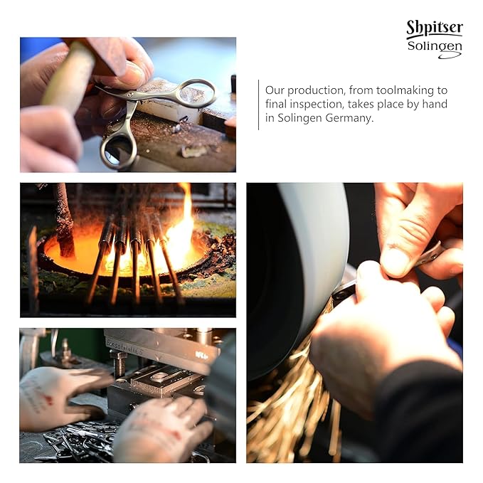 Shpitser Nail Kit, Manicure and Pedicure Women Set of 5 tools: Scissors, Clipper, Tweezers, Nail Cleaner, Nail File, Made in Solingen, Germany, Sturdy Stainless Steel, In Italian Leather Case