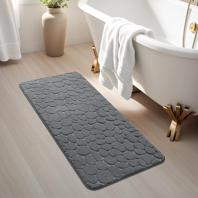 YIHOUSE Memory Foam Runner Rug, Cobblestone Bathroom Runner Rugs Super Water Absorbent Bath Mats for Bathroom Machine Washable Bath Rugs for Hallway Bedroom Laundry Room(20 x 47,Dark Gray)