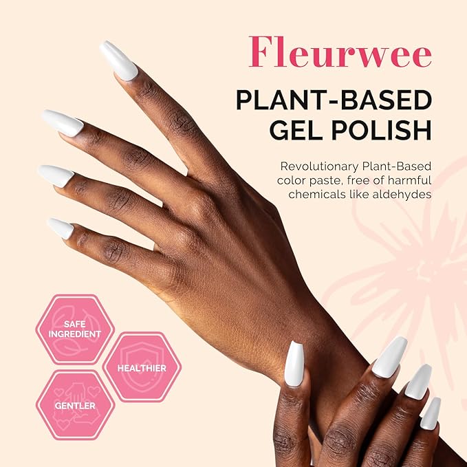 MelodySusie Fleurwee Plant Based Gel Nail Polish, Hema Free White Nail Polish, Soak Off UV LED Gel Polish Gifts for Women 21 Non Toxic Long Lasting Nail Art Manicure Salon DIY at Home P04